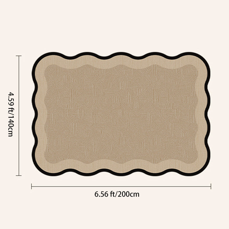 Serene Wave Scalloped Edge Area Rug – Ivory Vintage Print Waterproof Rug