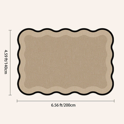 Serene Wave Scalloped Edge Area Rug – Ivory Vintage Print Waterproof Rug