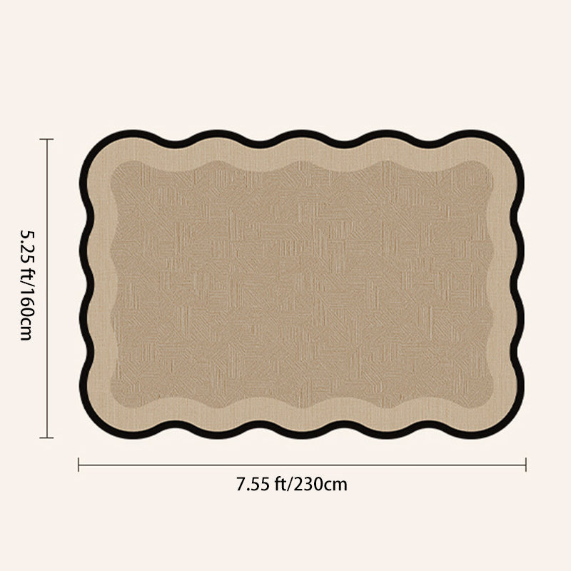 Serene Wave Scalloped Edge Area Rug – Ivory Vintage Print Waterproof Rug