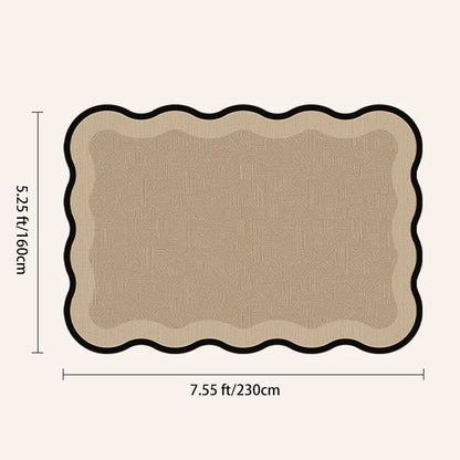 Serene Wave Scalloped Edge Area Rug – Ivory Vintage Print Waterproof Rug