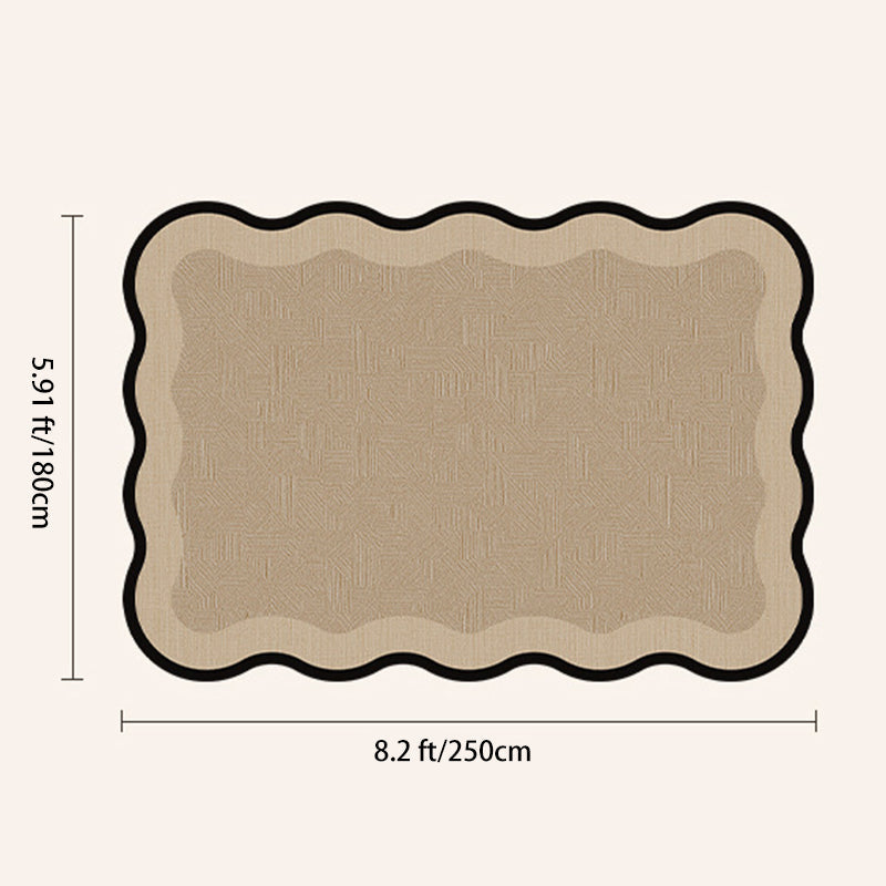 Serene Wave Scalloped Edge Area Rug – Ivory Vintage Print Waterproof Rug