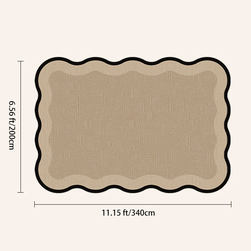 Serene Wave Scalloped Edge Area Rug – Ivory Vintage Print Waterproof Rug