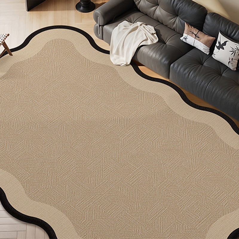 Serene Wave Scalloped Edge Area Rug – Ivory Vintage Print Waterproof Rug