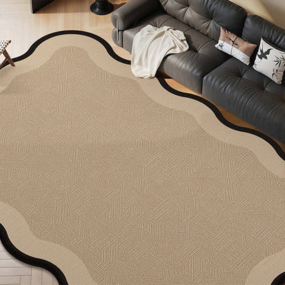Serene Wave Scalloped Edge Area Rug – Ivory Vintage Print Waterproof Rug