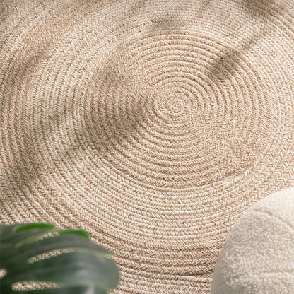 Zen Earth Handwoven Wool Jute Round Rug – Japandi Textured Weave for Living Room