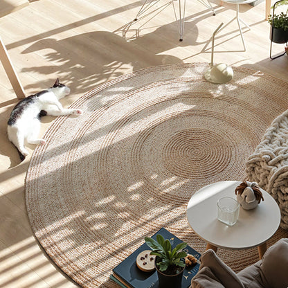 Zen Earth Handwoven Wool Jute Round Rug – Japandi Textured Weave for Living Room