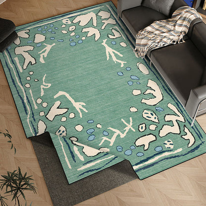 Azure Current Abstract Area Rug – Deep Sea Blue and Sage Non-Slip Rug