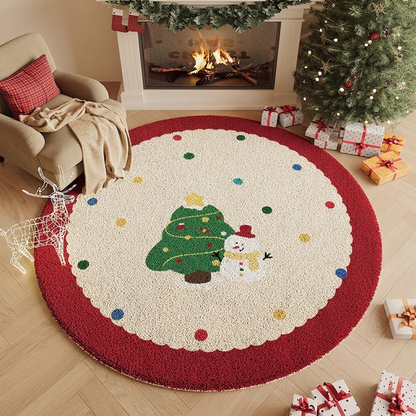 Yuletide Bloom Christmas Round Rug – Faux Cashmere Holiday Area Rug