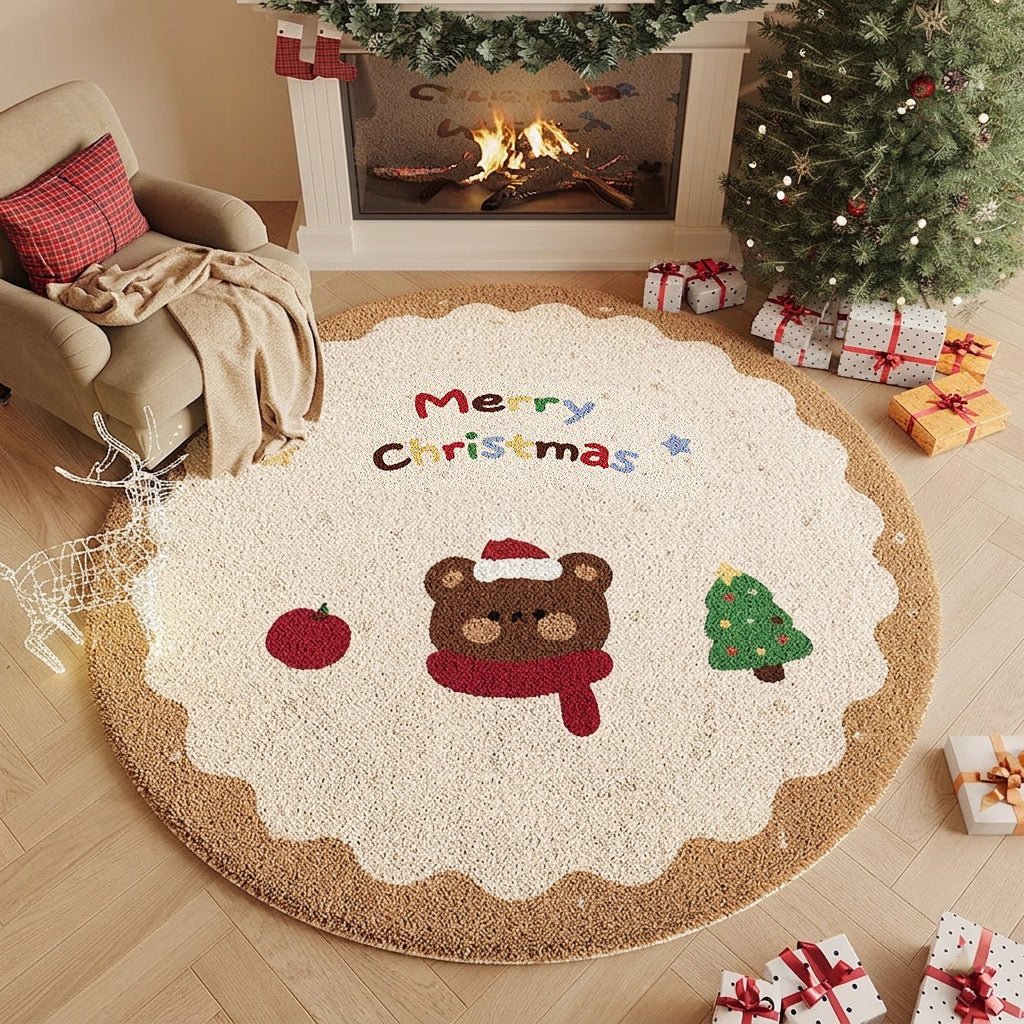 Yuletide Bloom Christmas Round Rug – Faux Cashmere Holiday Area Rug