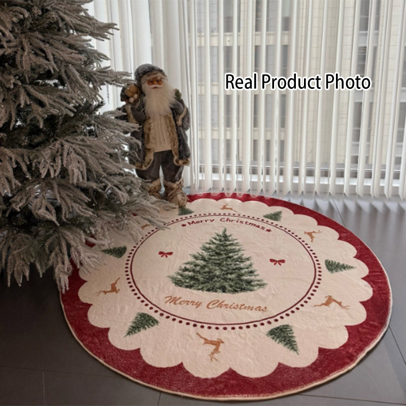 Yuletide Bloom Christmas Round Rug – Faux Cashmere Holiday Area Rug