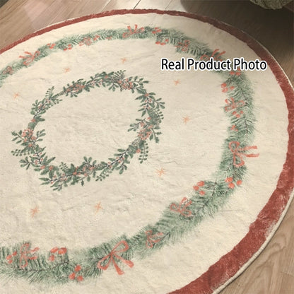 Yuletide Bloom Christmas Round Rug – Faux Cashmere Holiday Area Rug