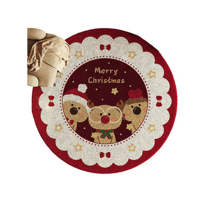Yuletide Bloom Christmas Round Rug – Faux Cashmere Holiday Area Rug