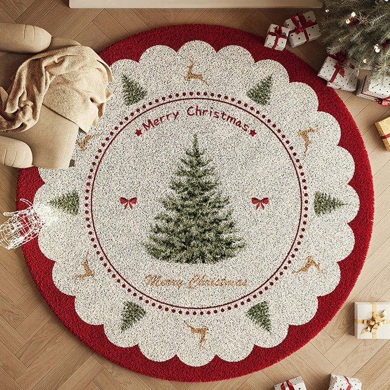 Yuletide Bloom Christmas Round Rug – Faux Cashmere Holiday Area Rug