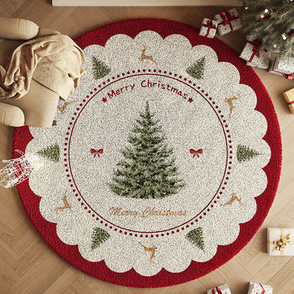 Yuletide Bloom Christmas Round Rug – Faux Cashmere Holiday Area Rug