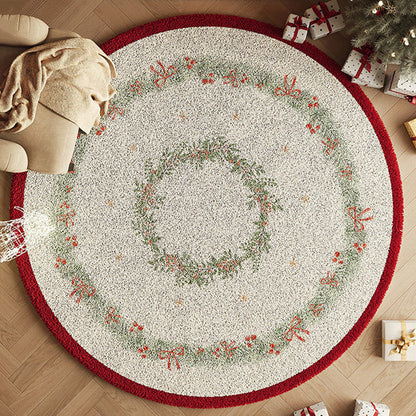 Yuletide Bloom Christmas Round Rug – Faux Cashmere Holiday Area Rug