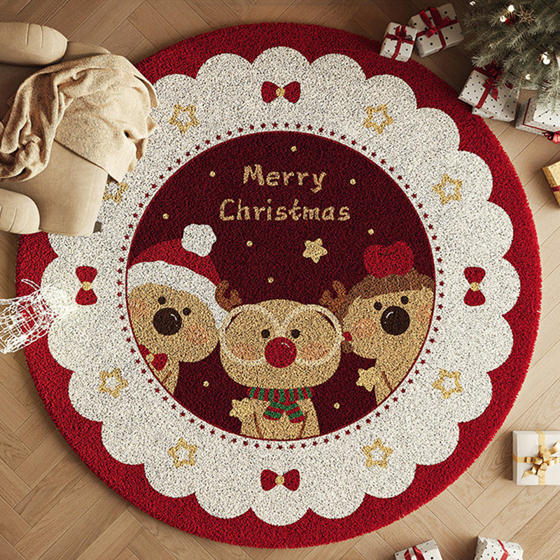 Yuletide Bloom Christmas Round Rug – Faux Cashmere Holiday Area Rug