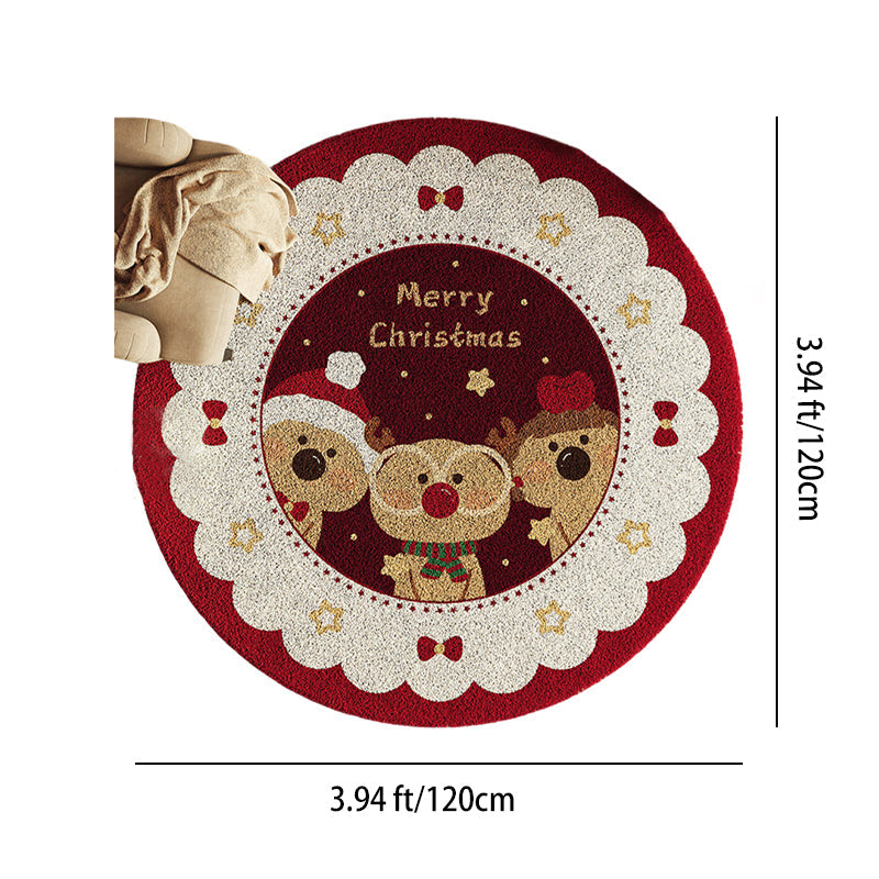 Yuletide Bloom Christmas Round Rug – Faux Cashmere Holiday Area Rug