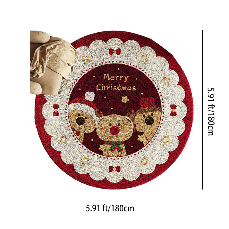 Yuletide Bloom Christmas Round Rug – Faux Cashmere Holiday Area Rug