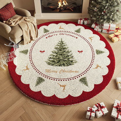 Yuletide Bloom Christmas Round Rug – Faux Cashmere Holiday Area Rug