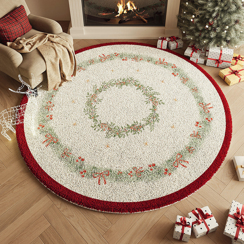 Yuletide Bloom Christmas Round Rug – Faux Cashmere Holiday Area Rug