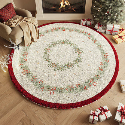 Yuletide Bloom Christmas Round Rug – Faux Cashmere Holiday Area Rug