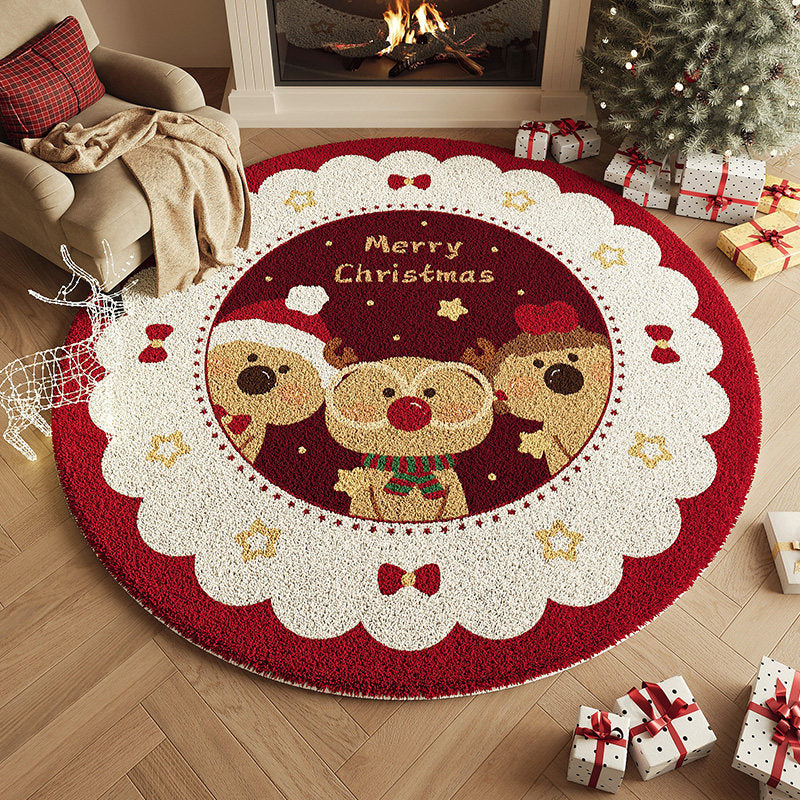 Yuletide Bloom Christmas Round Rug – Faux Cashmere Holiday Area Rug