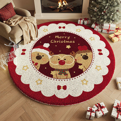 Yuletide Bloom Christmas Round Rug – Faux Cashmere Holiday Area Rug