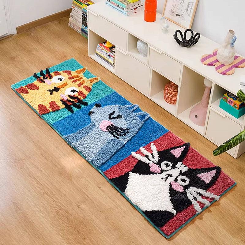Meow-Gaze Carved Tufted Kids Rug – 3D Cat Pattern Non-Slip Rug