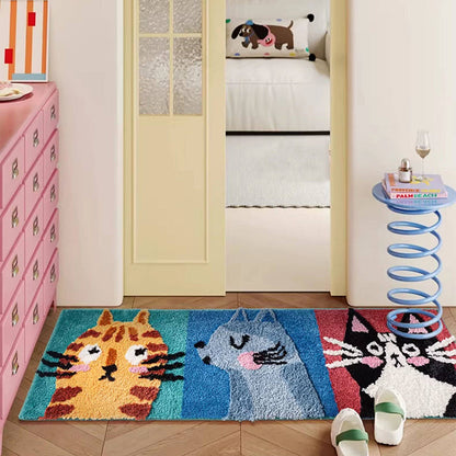 Meow-Gaze Carved Tufted Kids Rug – 3D Cat Pattern Non-Slip Rug