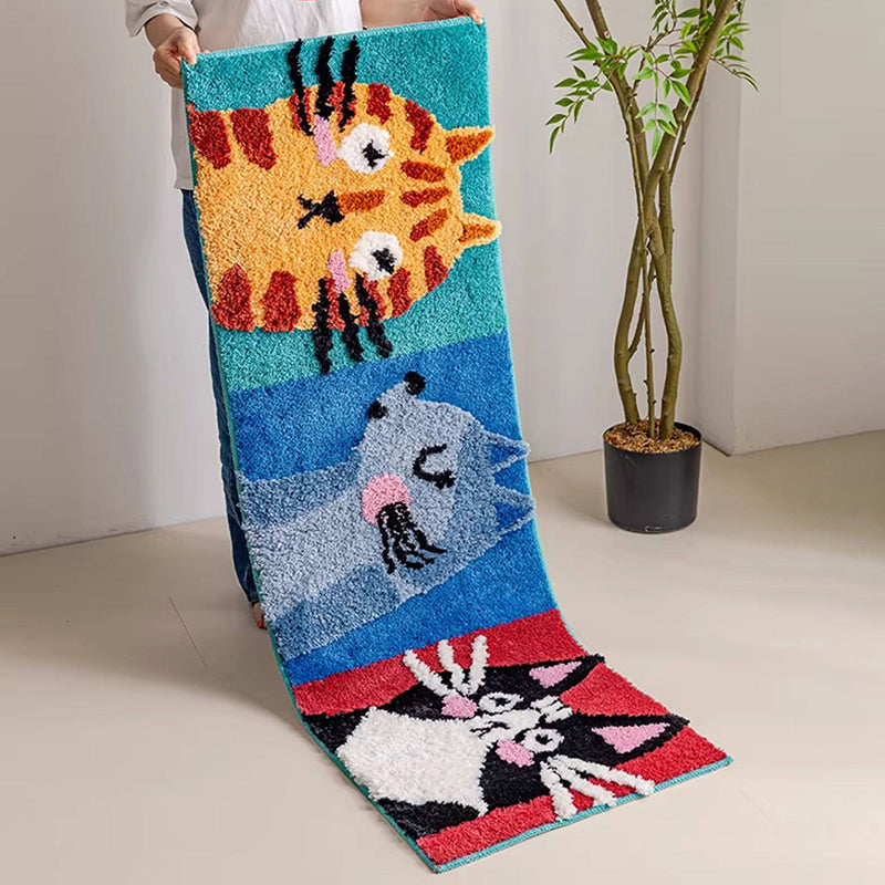 Meow-Gaze Carved Tufted Kids Rug – 3D Cat Pattern Non-Slip Rug