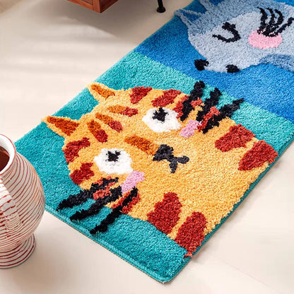 Meow-Gaze Carved Tufted Kids Rug – 3D Cat Pattern Non-Slip Rug