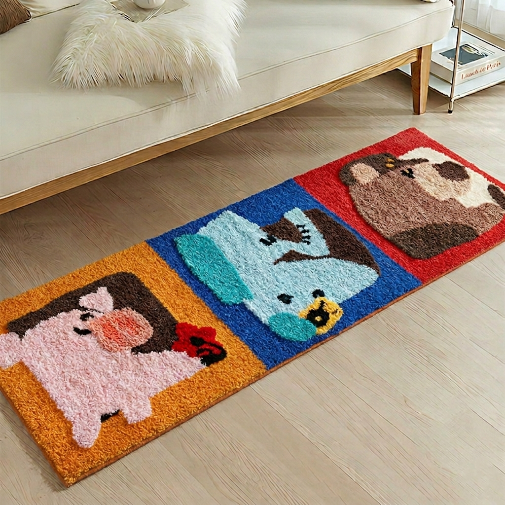 Meow-Gaze Carved Tufted Kids Rug – 3D Cat Pattern Non-Slip Rug