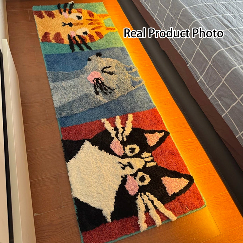Meow-Gaze Carved Tufted Kids Rug – 3D Cat Pattern Non-Slip Rug