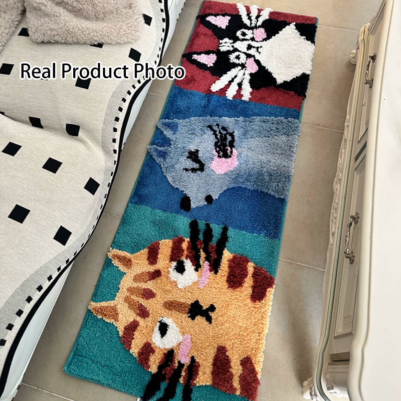 Meow-Gaze Carved Tufted Kids Rug – 3D Cat Pattern Non-Slip Rug