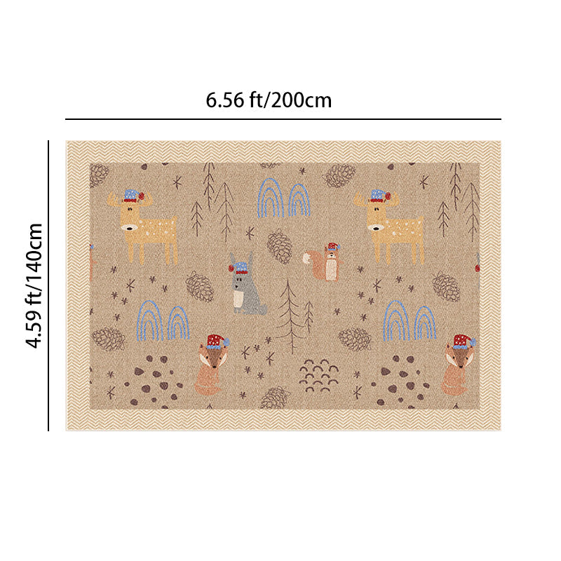 Serene Study Kids Area Rug – Warm Beige Faux Sisal Waterproof Play Rug