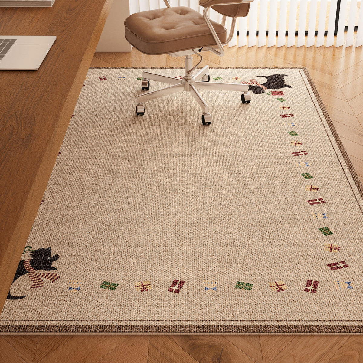Serene Study Kids Area Rug – Warm Beige Faux Sisal Waterproof Play Rug