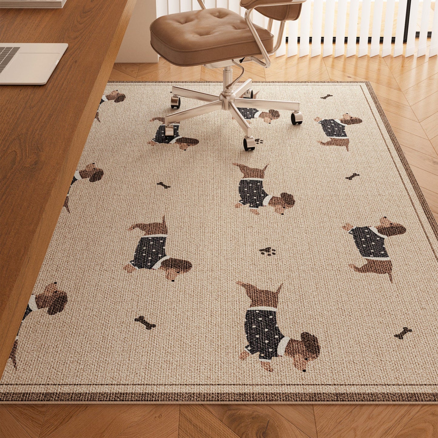 Serene Study Kids Area Rug – Warm Beige Faux Sisal Waterproof Play Rug