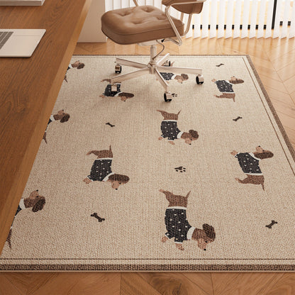 Serene Study Kids Area Rug – Warm Beige Faux Sisal Waterproof Play Rug