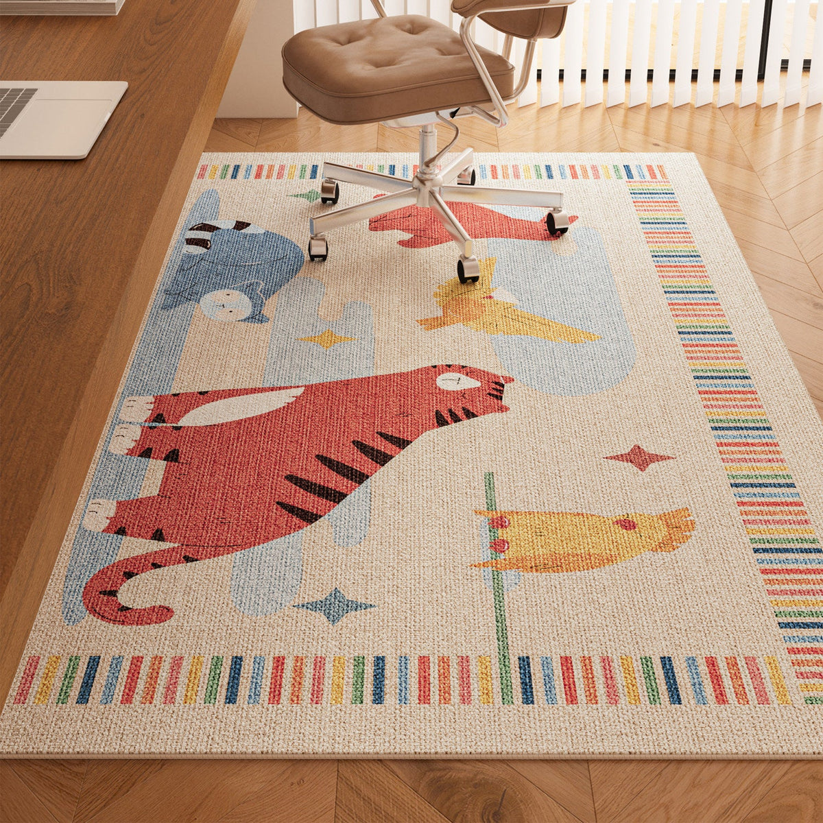 Serene Study Kids Area Rug – Warm Beige Faux Sisal Waterproof Play Rug