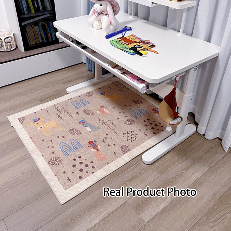 Serene Study Kids Area Rug – Warm Beige Faux Sisal Waterproof Play Rug