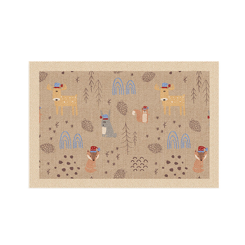 Serene Study Kids Area Rug – Warm Beige Faux Sisal Waterproof Play Rug