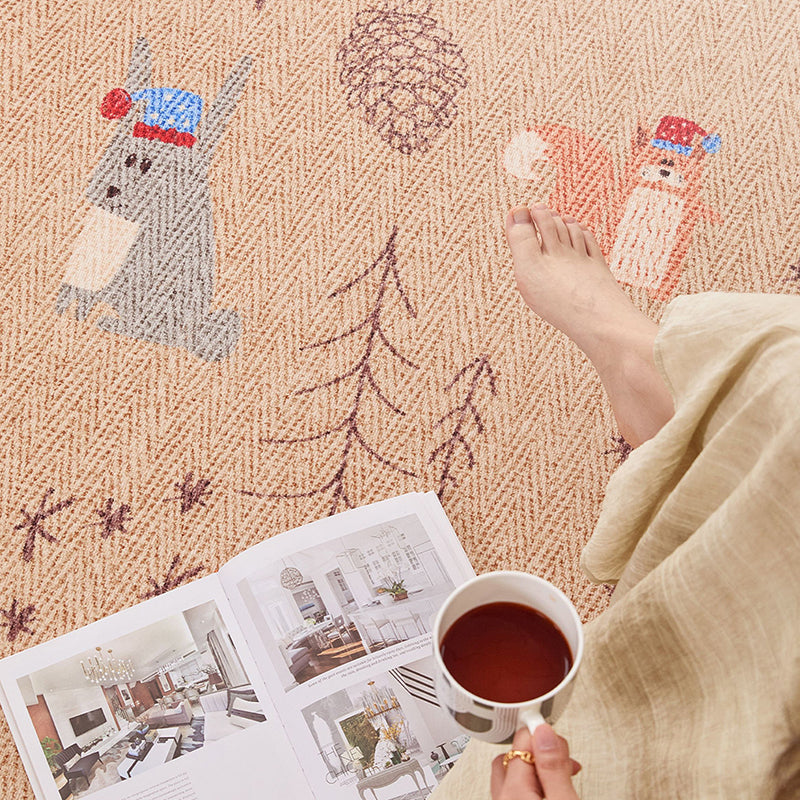 Serene Study Kids Area Rug – Warm Beige Faux Sisal Waterproof Play Rug
