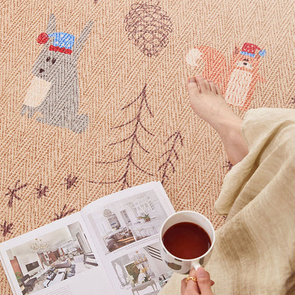 Serene Study Kids Area Rug – Warm Beige Faux Sisal Waterproof Play Rug