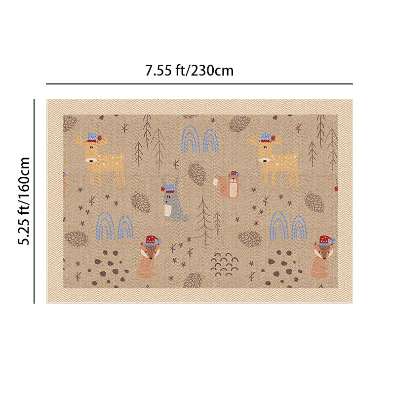 Serene Study Kids Area Rug – Warm Beige Faux Sisal Waterproof Play Rug