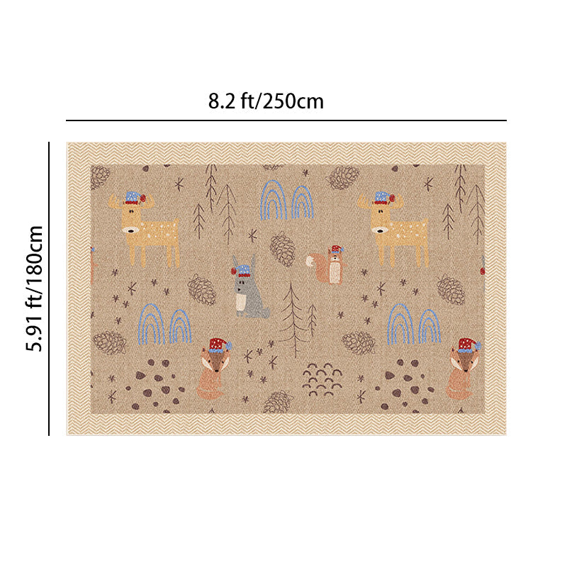 Serene Study Kids Area Rug – Warm Beige Faux Sisal Waterproof Play Rug