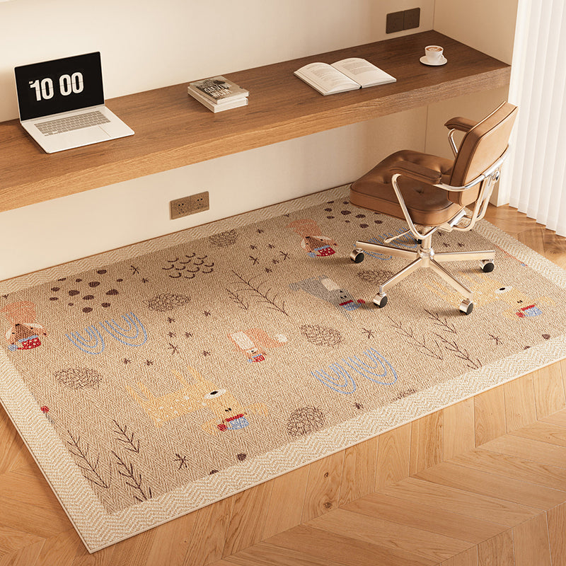 Serene Study Kids Area Rug – Warm Beige Faux Sisal Waterproof Play Rug