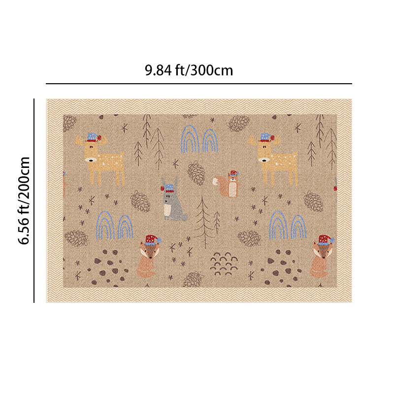 Serene Study Kids Area Rug – Warm Beige Faux Sisal Waterproof Play Rug