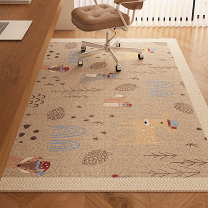 Serene Study Kids Area Rug – Warm Beige Faux Sisal Waterproof Play Rug