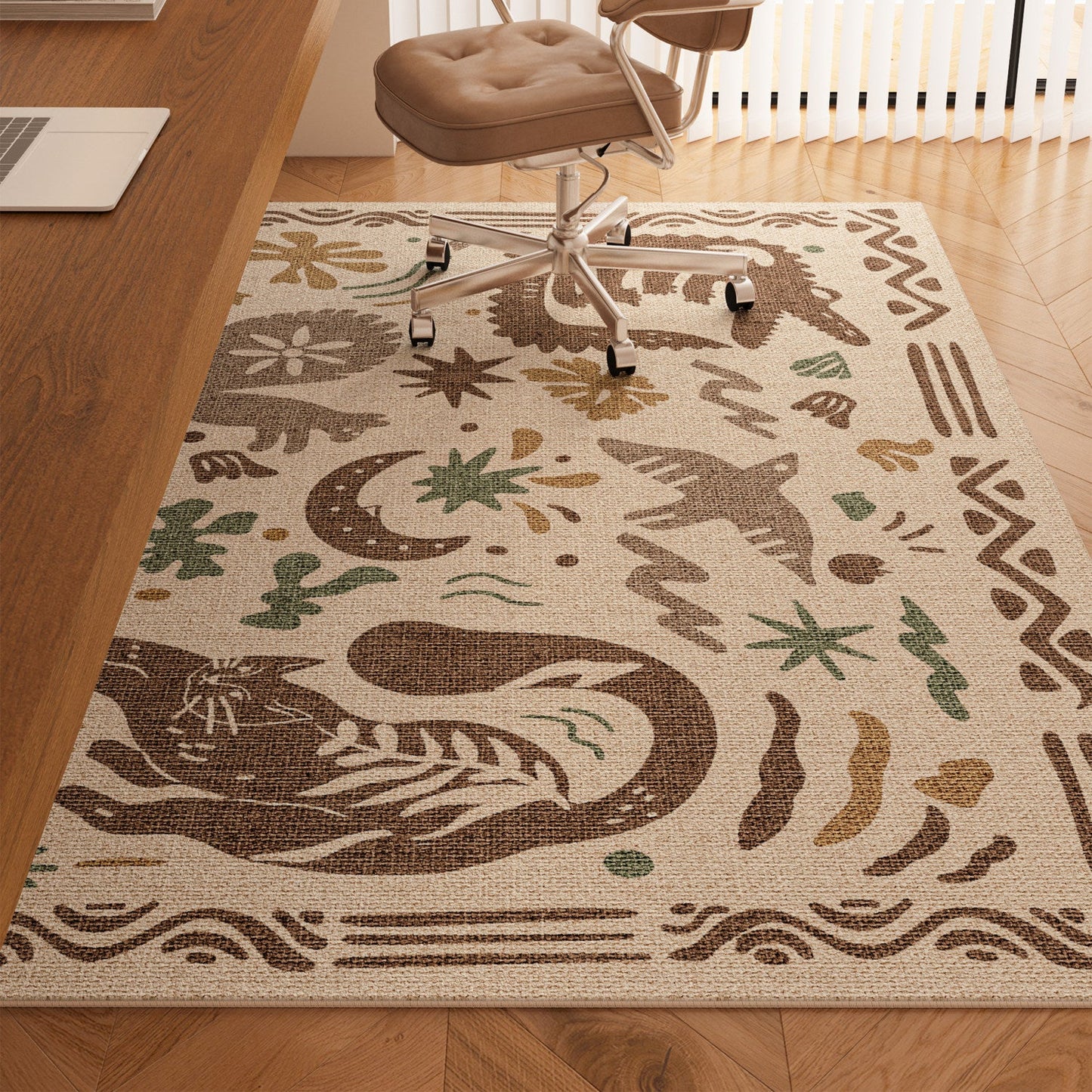 Serene Study Kids Area Rug – Warm Beige Faux Sisal Waterproof Play Rug
