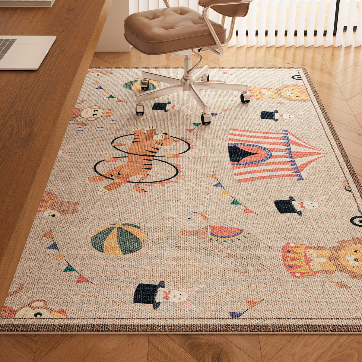 Serene Study Kids Area Rug – Warm Beige Faux Sisal Waterproof Play Rug